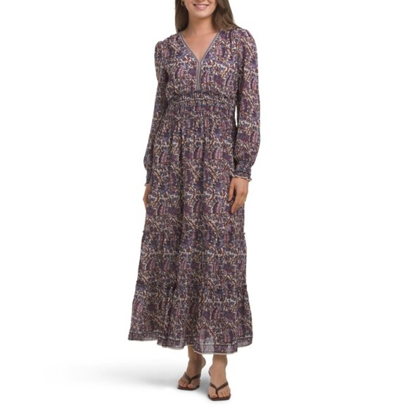 NEW MAX STUDIO LONDON cream Long Sleeve V-neck Maxi Dress - Picture 1 of 2